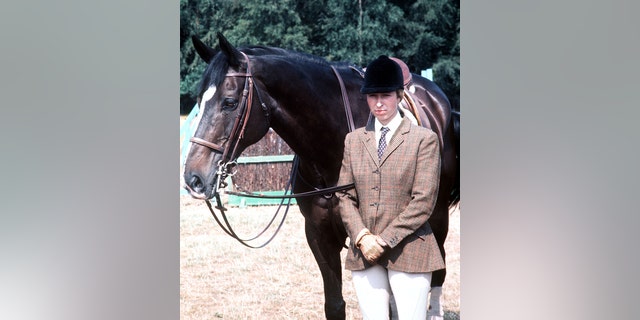 Princess Anne (later the Princess Royal) with the Queen's horse, Goodwill, at Smith's Lawn, Windsor, during a break in training with the British Olympic team for the three-day event at the Montreal Olympic Games in Canada. Circa 1976.