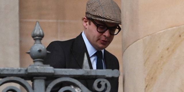 Simon Bowes-Lyon arrives at Dundee Sheriff Court on February 23, 2021 in Dundee, Scotland. Bowes-Lyon, a distant cousin of Queen Elizabeth, pleaded guilty to forcing his way into the room of a guest at Glamis Castle, where he was hosting a function, and assaulting her.