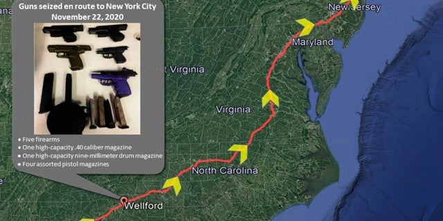 Nine people are charged in connection with trafficking guns from Georgia, where firearms were purchased legally, to New York City where the wepons were illegally resold, federal prosecutors said.