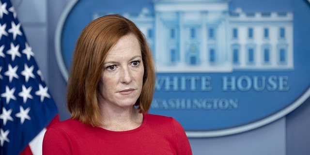 Jen Psaki, White House press secretary, pauses during a news conference in the James S. Brady Press Briefing Room at the White House in Washington, D.C., U.S., on Wednesday, Aug. 25, 2021.