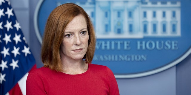 Jen Psaki, White House press secretary, pauses during a news conference in the James S. Brady Press Briefing Room at the White House in Washington, D.C., U.S., on Wednesday, Aug. 25, 2021.