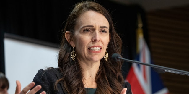 New Zealand Prime Minister Jacinda Ardern gestures during her COVID-19 response and vaccine update in Wellington, New Zealand, Thursday August 26, 2021. 