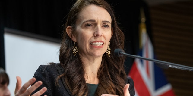 New Zealand Prime Minister Jacinda Ardern gestures during her COVID-19 response and vaccine update in Wellington, New Zealand, Thursday, Aug. 26, 2021.