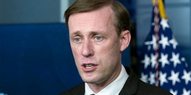In this March 12, 2021 photo, National Security Adviser Jake Sullivan speaks with reporters in the James Brady Press Briefing Room at the White House in Washington.