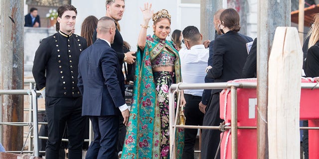 Jennifer Lopez arrives at the Dolce & Gabbana Alta Moda show in Venice.
