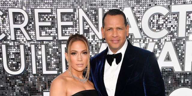 Jennifer Lopez and Alex Rodriguez attend the 26th Annual Screen Actors Guild Awards at The Shrine Auditorium on January 19, 2020 in Los Angeles, California.