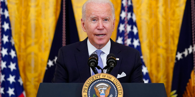 FILE: President Joe Biden speaks from the East Room of the White House in Washington, Thursday, July 29, 2021.