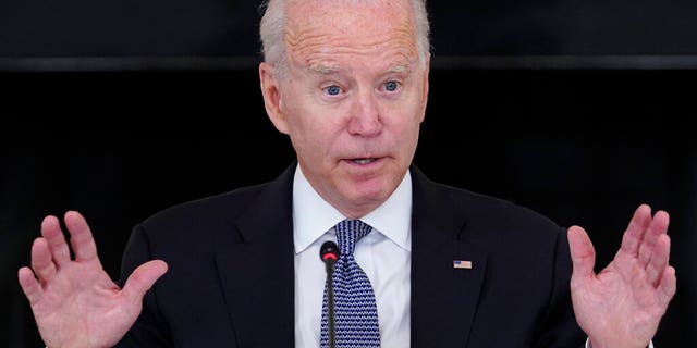 President Biden speaks from the State Dining Room of the White House in Washington, Friday, July 30, 2021, during a meeting with Cuban-American leaders. (AP Photo/Susan Walsh)