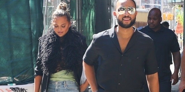 Chrissy Teigen and John Legend step out for lunch in New York City.