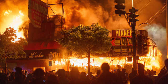 Building goes up in flames during George Floyd riots.