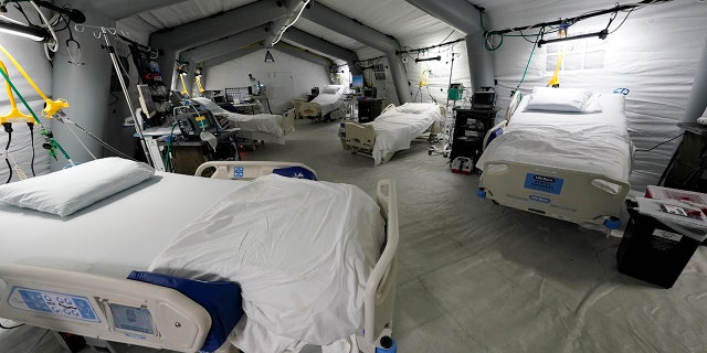 Aug. 17, 2021: Five intensive care beds, part of the 32-bed Samaritan's Purse Emergency Field Hospital, are set up in one of the University of Mississippi Medical Center's parking garages.