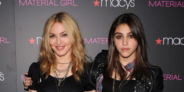 Singer Madonna and her daughter Lourdes Leon attend the "Materialistic girl" collection launch at Macy's Herald Square on September 22, 2010 in New York City.