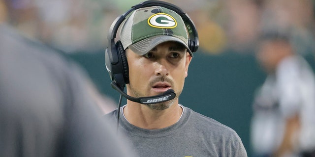 Green Bay Packers head coach Matt LaFleur on the sidelines during the first half of a preseason NFL football game against the Houston Texans Saturday, Aug. 14, 2021, in Green Bay, Wisconsin.