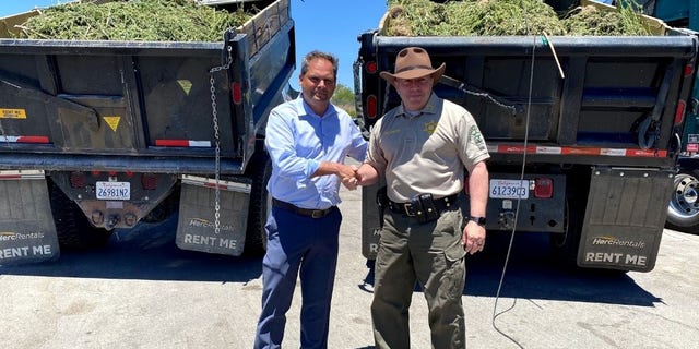 Rep. Mike Garcia, R-Calif., and LA County Sheriff Alex Villanueva after day one of the illegal drug raid.