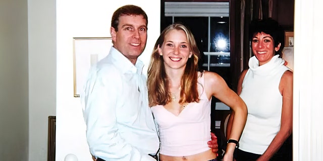 Photo from 2001 that was included in court files shows Prince Andrew with his arm around the waist of 17-year-old Virginia Giuffre who says Jeffrey Epstein paid her to have sex with the prince. Andrew has denied the charges. In the background is Epstein's girlfriend Ghislaine Maxwell.