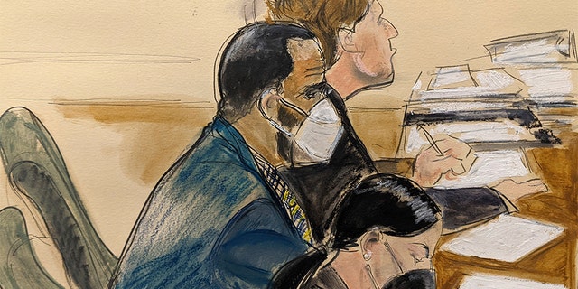 In this courtroom artist's sketch R. Kelly, left, listens during his trial in New York, Thursday, Aug. 26, 2021. The 54-year-old Kelly has repeatedly denied accusations that he preyed on several alleged victims during a 30-year career highlighted by his mega hit "I Believe I Can Fly."