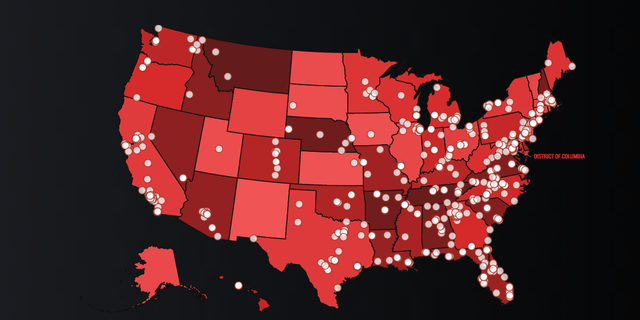 The Southern Poverty Law Center's 2020 map of "hate groups."