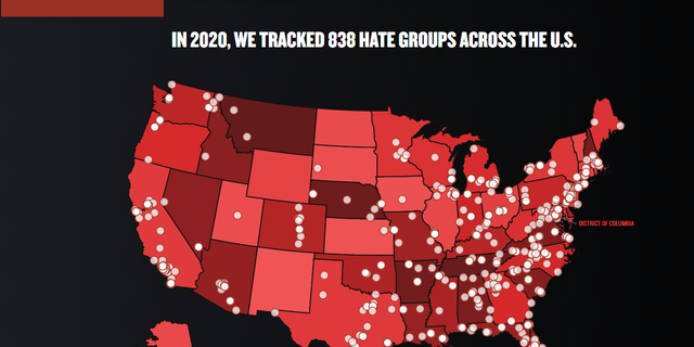 The Southern Poverty Law Center's 2020 map of "hate groups."