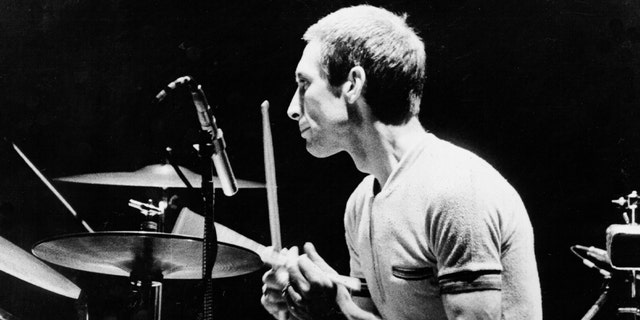 CIRCA 1975: Drummer Charlie Watts of rock and roll group "The rolling stones" performed on stage circa 1975.