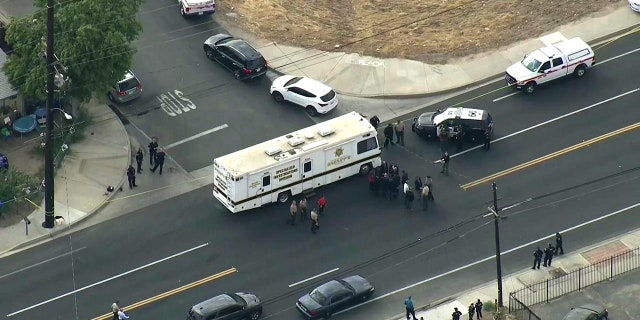 The scene of Wednesday's shootout in California. (FOX 11 of Los Angeles)