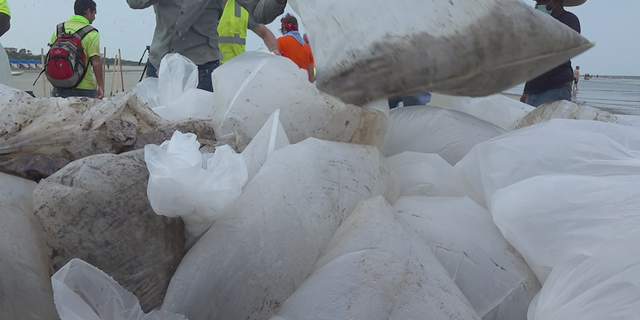 Clean up crews quickly started removing oily sand from the beaches. (Jayla Whitfield/FNC)
