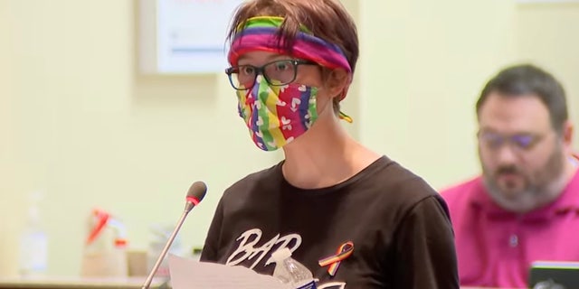 April Little speaking at the Aug. 10 Loudoun County School Board meeting.