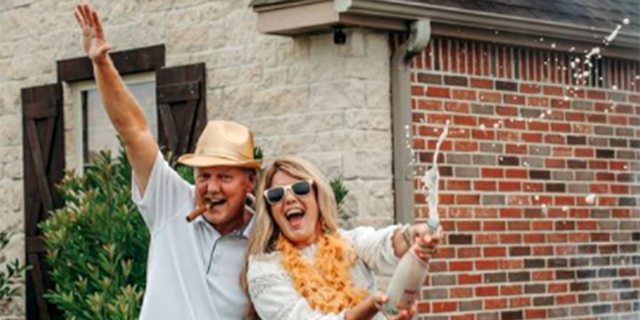  Texas-based Mitch and Betsy Henslee (above) are celebrating being empty nesters – with a hilarious photoshoot honoring their parenting milestone. 