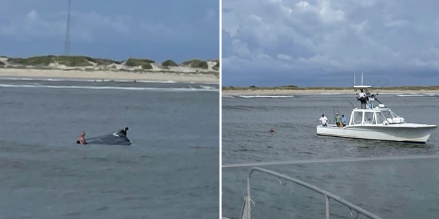 A boat carrying three people capsized in the Oregon Inlet along the Outer Banks on Friday. The good Samaritan vessel Rock Solid helped the U.S.  Coast Guard pull the boaters from the water.