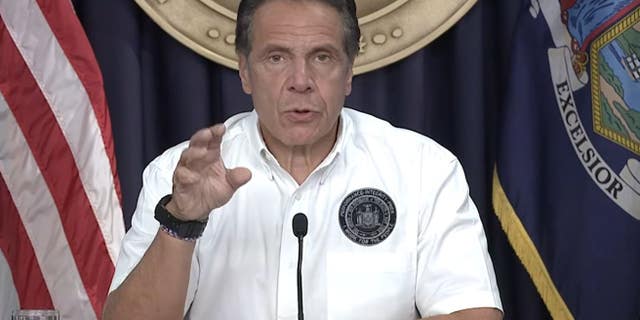 New York Gov. Andrew Cuomo speaks to reporters on Saturday, Aug. 21, 2021. (New York State Executive Chamber)