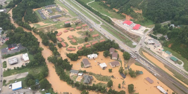 Catastrophic flooding is seen in this aerial image from Waverly, Tennessee, Aug. 21, 2021. (Nashville Fire Department)