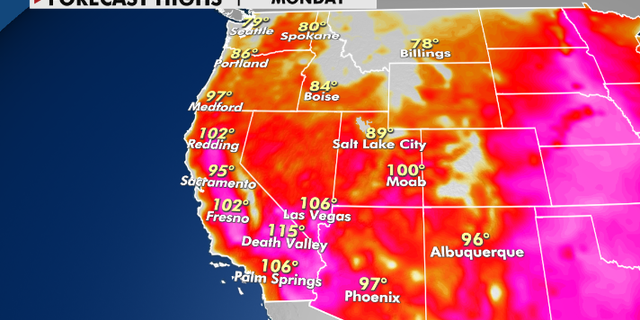 Forecast high temperatures for Monday, Aug. 9.