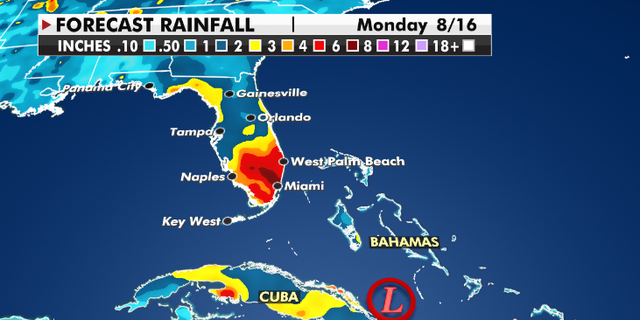 Expected rainfall totals through Monday. (Fox News)