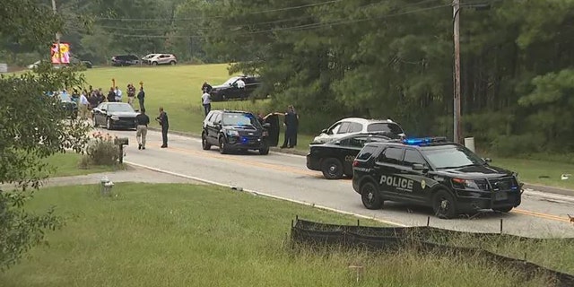 The scene following a police chase in Cobb County, Georgia on Monday