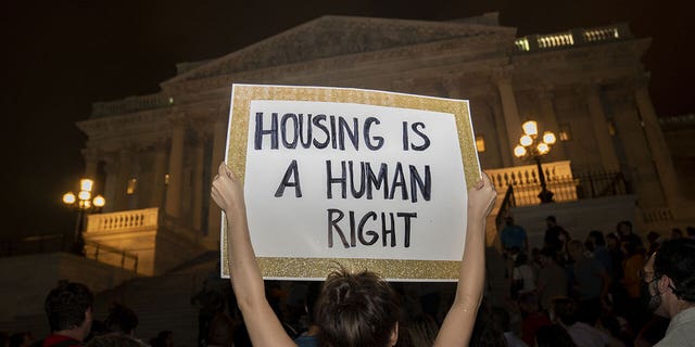 Protesters gather during a protest march against the expiration of the eviction moratorium outside the US capital in Washington, DC, USA, on Sunday, August 1, 2021. (Getty Images)