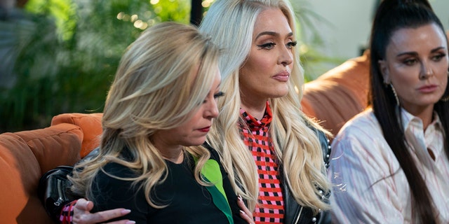 From left: Sutton Stracke, Erika Girardi Kyle Richards filming an episode of ‘The Real Housewives of Beverly Hills.’