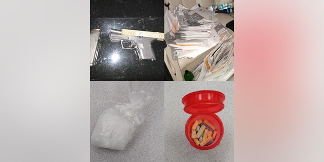 In addition to the Xanax pills, mail, and ballots, police found a loaded gun, methamphetamine, a scale, and several California driver's licenses and credit cards in the names of others.