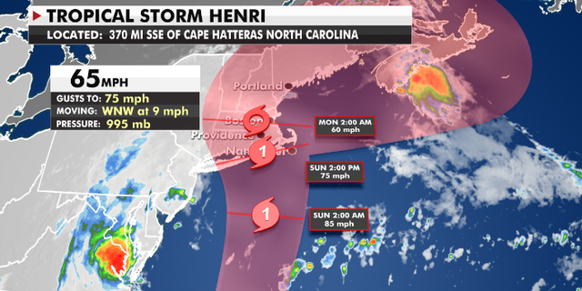 The current path of Tropical Storm Henri. 