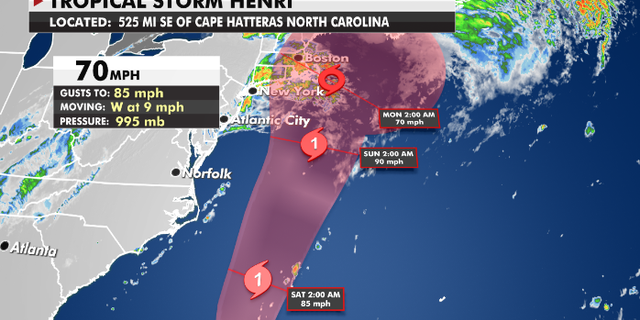 The current projected path of Tropical Storm Henri.