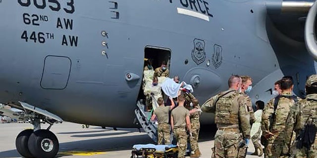 Airmen from the 86th Medical Group came aboard and delivered the child in the C-17’s cargo bay after the aircraft  landed at Ramstein Air Force Base in Germany on Saturday.