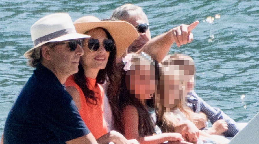 George Amal Clooney Enjoy Boat Outing With Twins In Italy After   George Amal Clooney Kids Lake Como 1280 