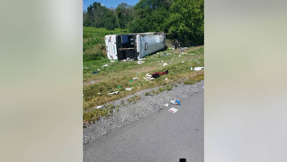 New York state police: 57 hospitalized after tour bus overturns on Interstate 90