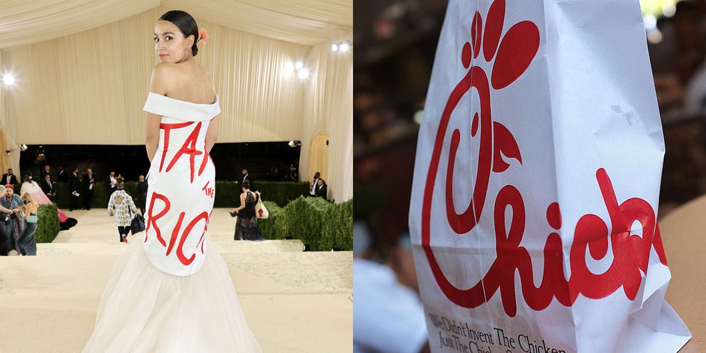 AOC s Met Gala dress sparks Chick fil A comparisons Fox News