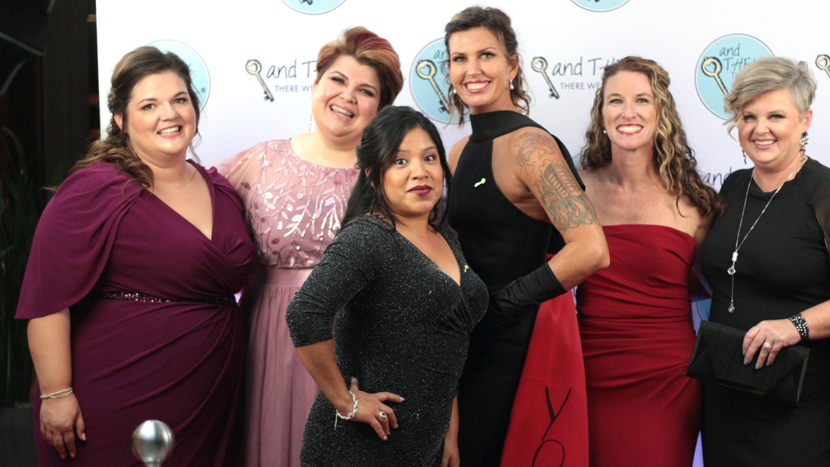 ProLove Ministries staff at the Quitters Ball: (from L-R) Sarah Taylor (client manager), Brandy Frizzell (licensed counselor), Nalelly Cortes (intake manager), Kelly Lester (director of outreach), Christy Decker (case manager), and Pam Whitehead (director)