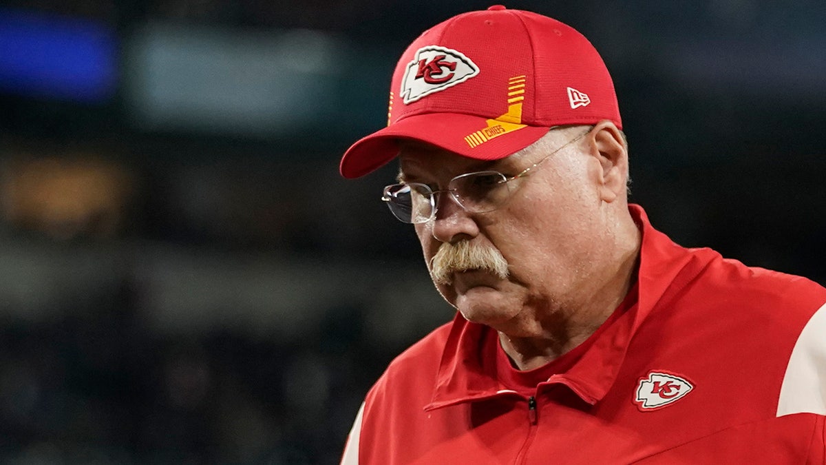 Kansas City Chiefs head coach Andy Reid walks off the field after an NFL football game against the Baltimore Ravens, Sunday, Sept. 19, 2021, in Baltimore. Baltimore won 36-35. 