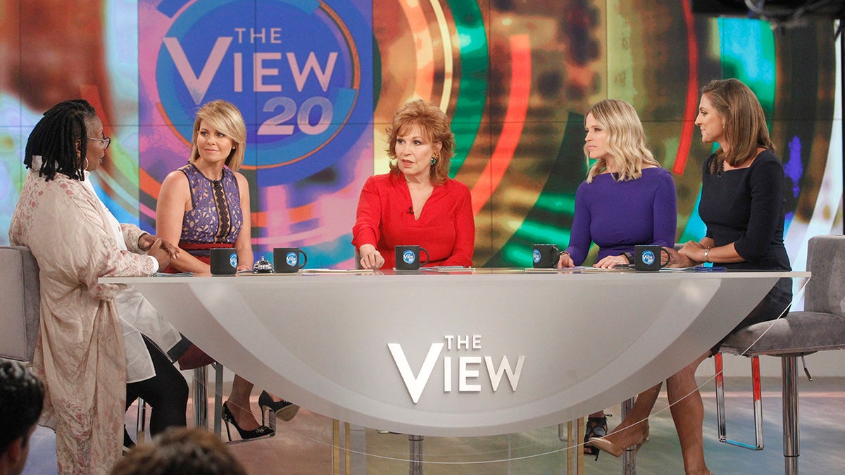 From left to right: Whoopit Goldberg, Candace Cameron Bure, Joy Behar, Sara Haines and Paula Faris on ‘The View.’