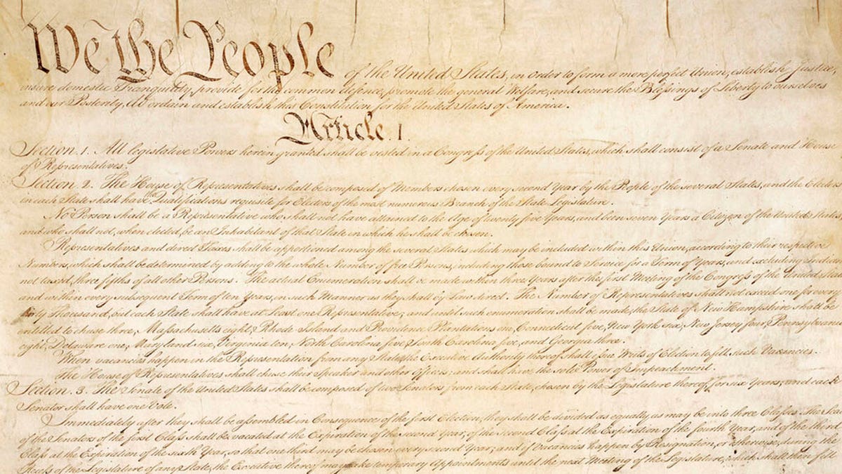 A portion of the first page of the United States Constitution.
