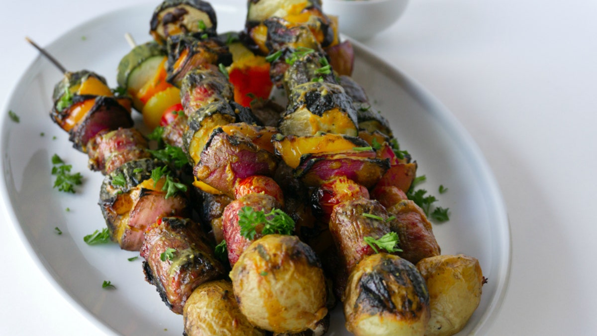 In her blog post, O’Neal says the special Mustard BBQ sauce is "the perfect glaze for the brat kabobs" and "adds a tangy twist" to the dish.