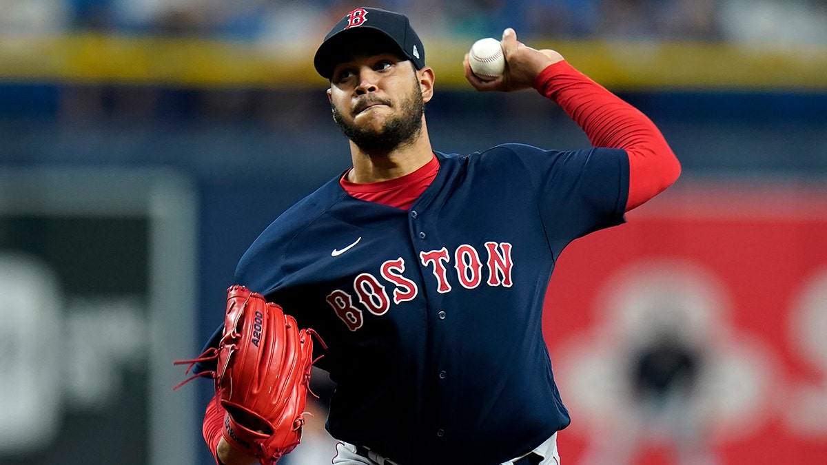 Boston Red Sox's Eduardo Rodriguez pitches to the Tampa Bay Rays during the first inning of a baseball game Thursday, Sept. 2, 2021, in St. Petersburg, Florida.