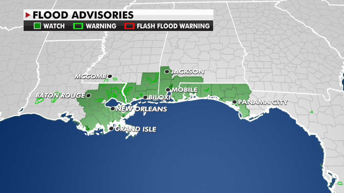Flood advisories over the Southeast