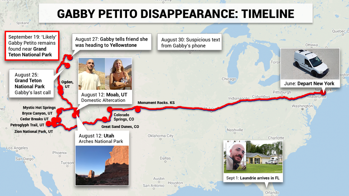 Map of Gabby Petito's road trip
